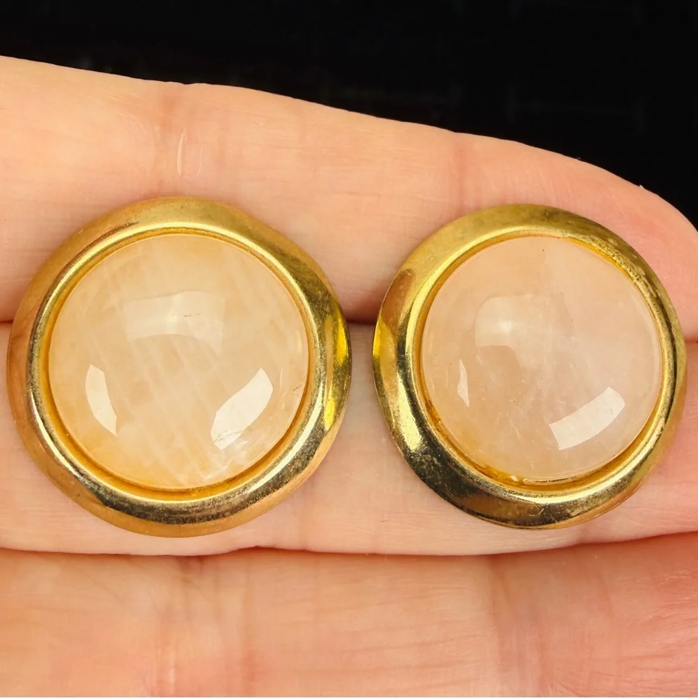 Vintage, goldtone, light pink pierced earrings